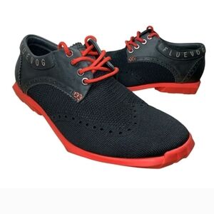 🔥 John Fluevog Orbit Knit Wingtip Derby | Black & Red | M5 W7